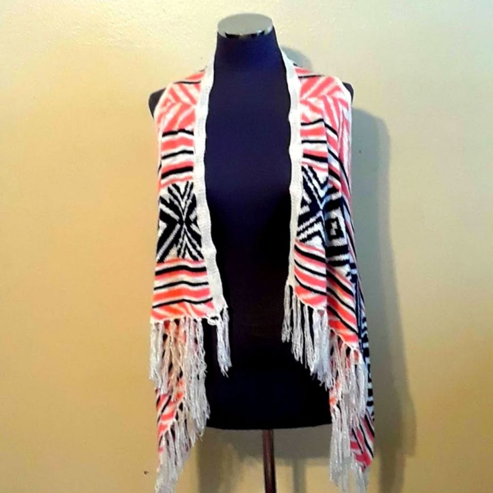 PINK REPUBLIC Open Front Boho Vest Blue Kids Med